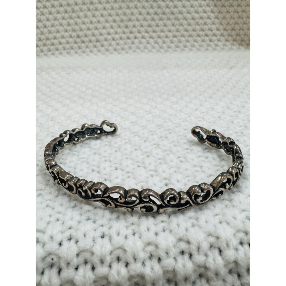 Sterling Silver 925 Ornate Scrollwork Open Cuff Bracelet Oxidized Size 6.25
